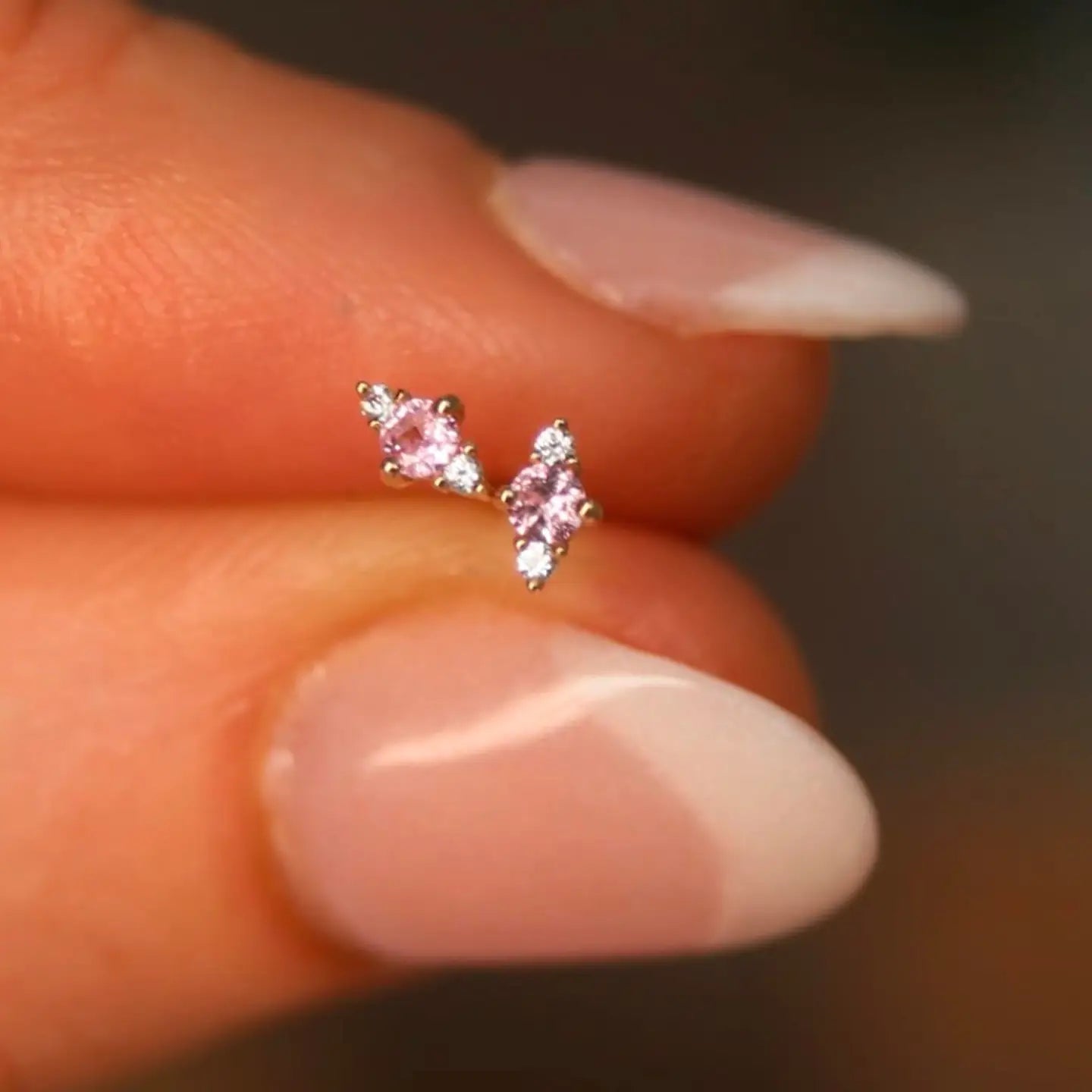 14kt Pink Sapphire Dainty Triage Stud Earrings
