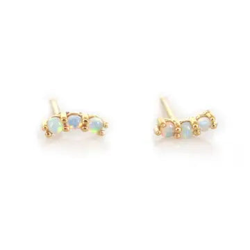 Solid Gold Mini Opal Rainbow Curve Studs