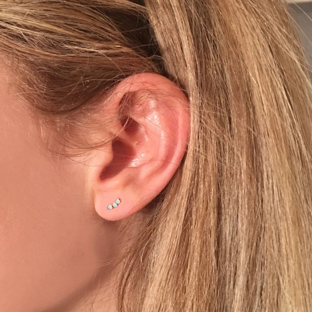 Solid Gold Mini Opal Rainbow Curve Studs