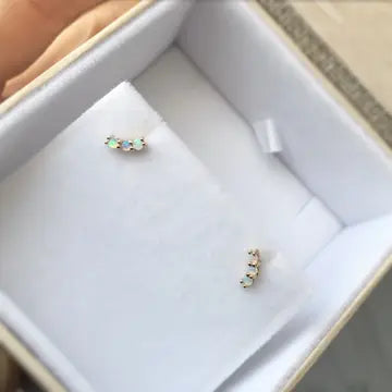 Solid Gold Mini Opal Rainbow Curve Studs