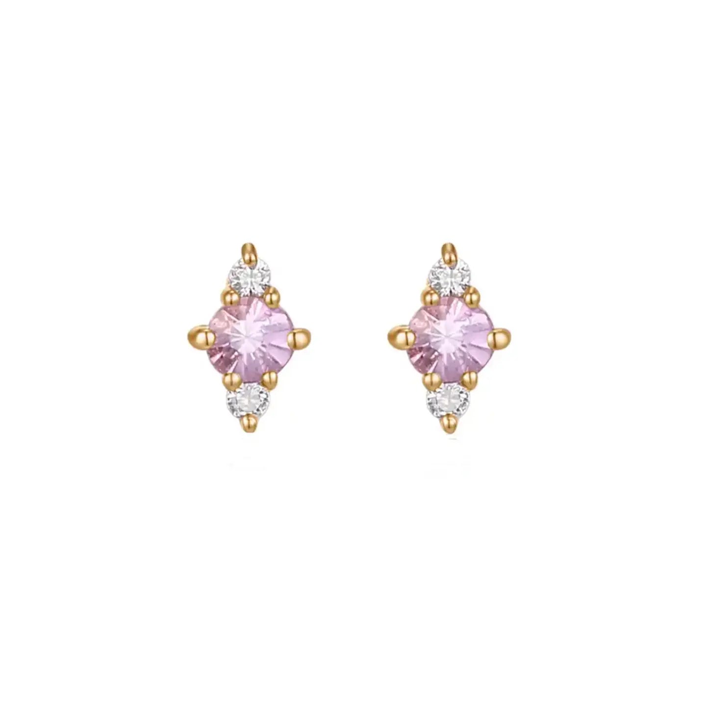 14kt Pink Sapphire Dainty Triage Stud Earrings
